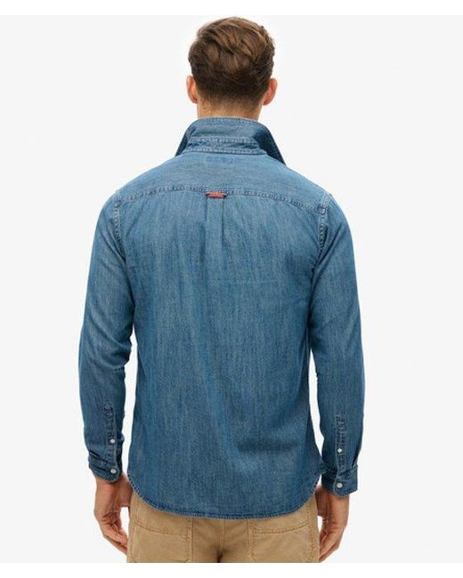 Superdry Blue & Co Essential Long Sleeve Denim Shirt for men