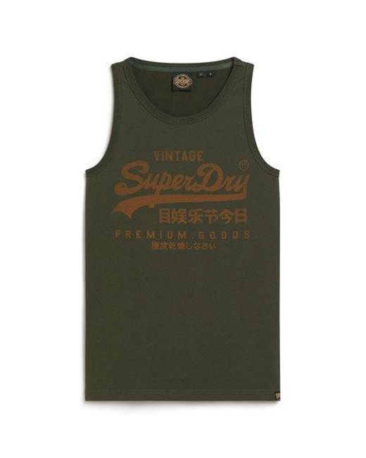 Superdry Green Slim Fit Classic Vintage Logo Heritage Vest Top for men