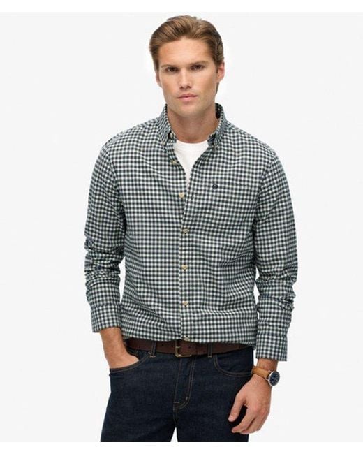 Superdry Premium Oxford Overhemd Met Ruitjes in het Gray voor heren