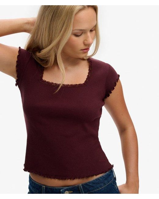 Superdry Red Athletic Essentials Square Neck T-Shirt