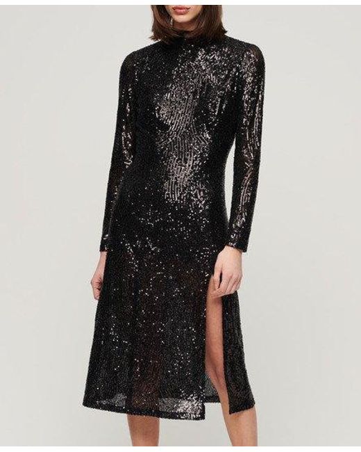 Superdry Midi-jurk Met Pailletten En Blote Rug in het Black