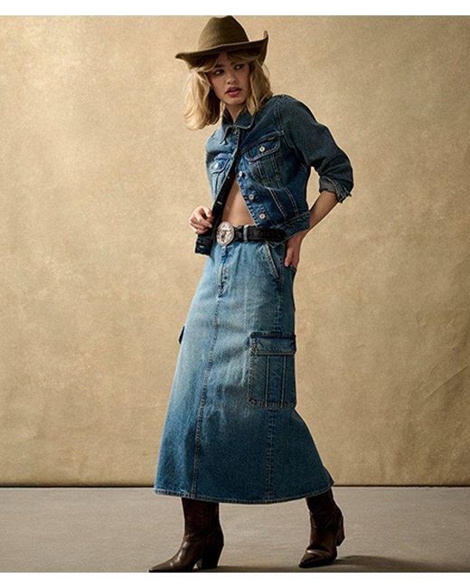 Superdry Black & Co Denim Cargo Pocket Midi Skirt