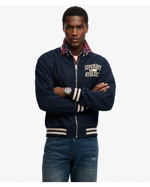 Superdry Blue Twill Varsity Bomber Jacket for men