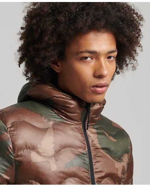Superdry Brown Hooded Mid Layer Jacket Brush Camo Aop for men