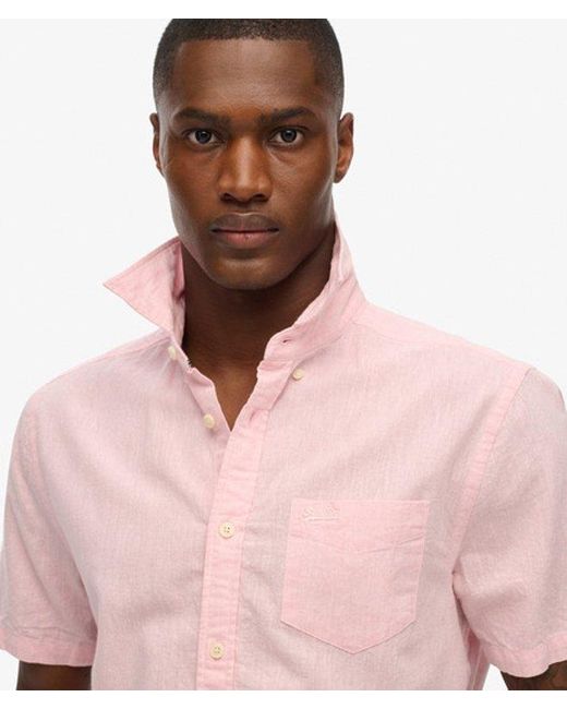 Superdry Pink & Co City Cotton Linen Short Sleeve Shirt for men