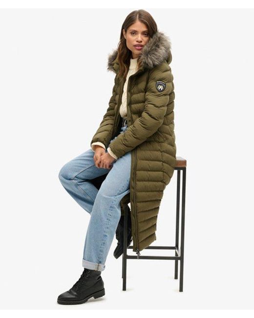 Superdry Green & Co Fuji Faux Fur Hooded Long Jacket