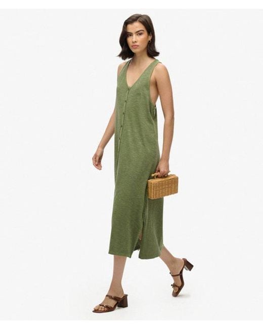 Superdry Green Cotton Beach Jersey Midi Dress
