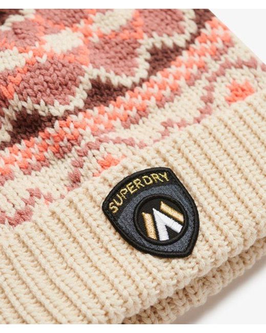 Superdry Pink & Co Fairisle Apres Ski Knitted Beanie Hat