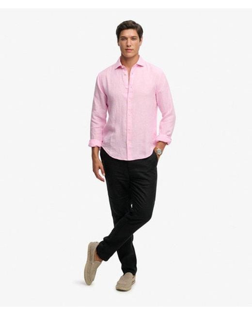 Superdry Pink & Co Riviera Long Sleeve Linen Shirt for men