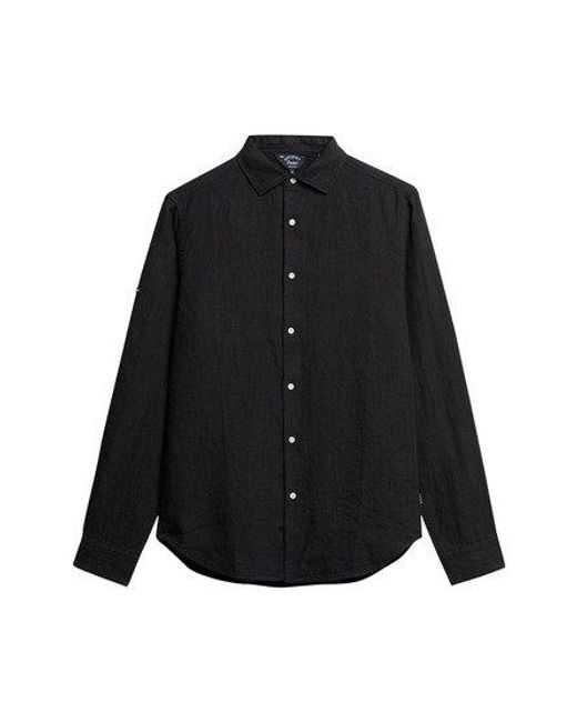 Superdry Black Casual Linen Long Sleeve Shirt for men