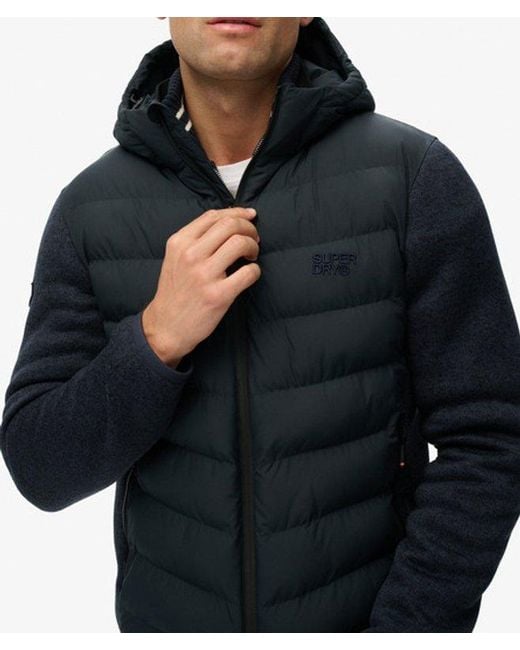 Superdry Blue Hooded Storm Knit Hybrid Jacket for men