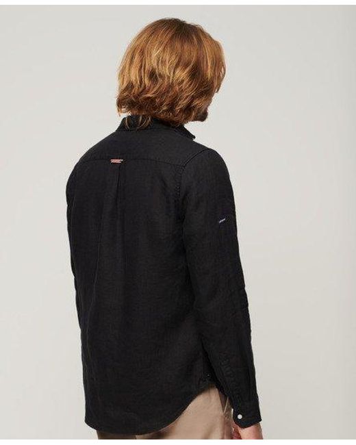 Superdry Black Casual Linen Long Sleeve Shirt for men