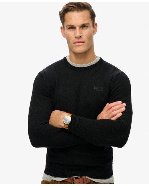 Superdry Black Crew Neck Knit Jumper for men