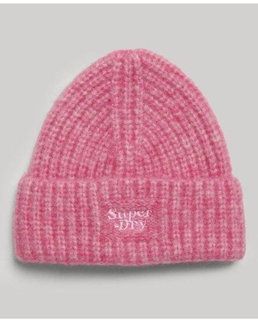 Superdry Pink Rib Knit Beanie Hat
