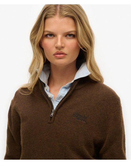 Superdry Gebreide Essential Trui Met Borduursel En Halve Rits in het Brown
