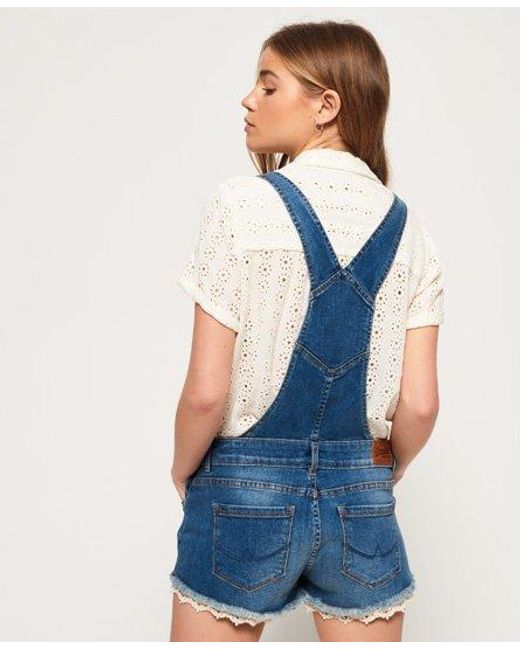 Superdry Blue Denim Hot Short Dungaree Mid