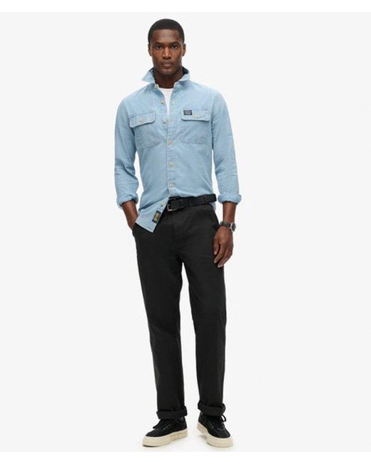 Superdry Blue Cotton Workwear Long Sleeve Shirt for men