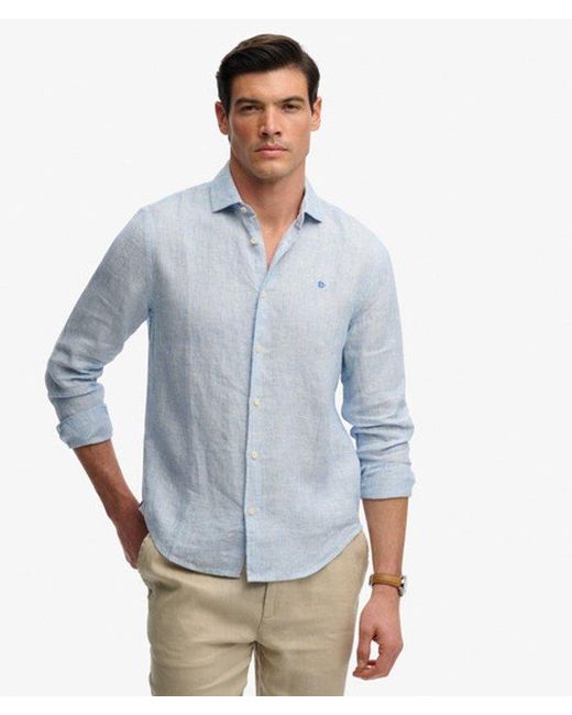 Superdry Blue & Co Riviera Long Sleeve Linen Shirt for men