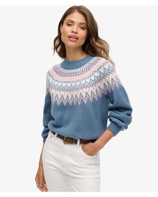 Superdry Blue & Co Loose Fit Fairisle Slouchy Pattern Jumper