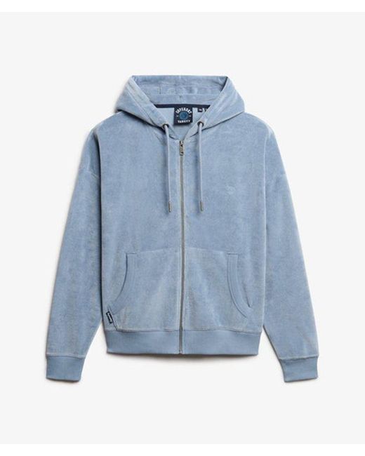 Superdry Blue Velour Zip Hoodie