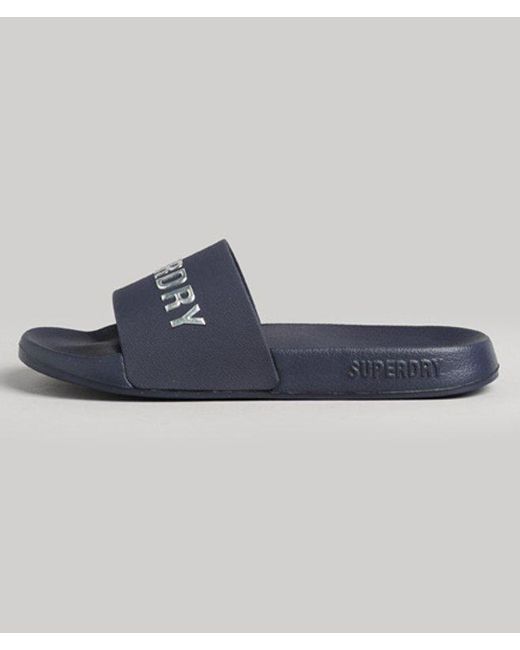 Superdry Blue Ladies Classic Logo Print Code Pool Sliders