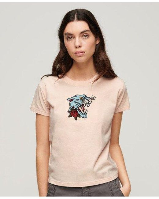 Superdry Natural Tattoo Embroidered Fitted T-shirt
