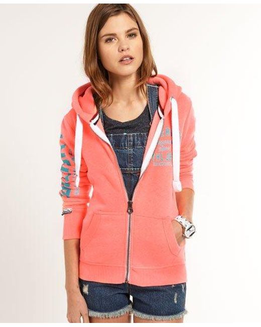 Superdry Red Track & Field Zip Hoodie Coral Marl