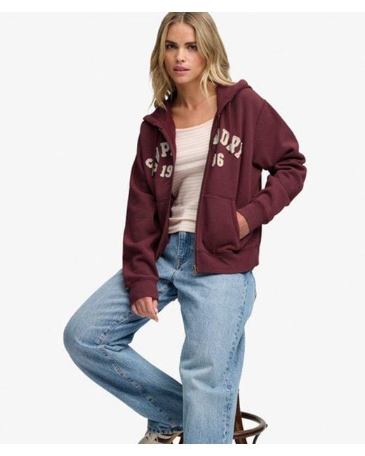 Superdry Red & Co Athletic Essential Relaxed Crop Zip Hoodie