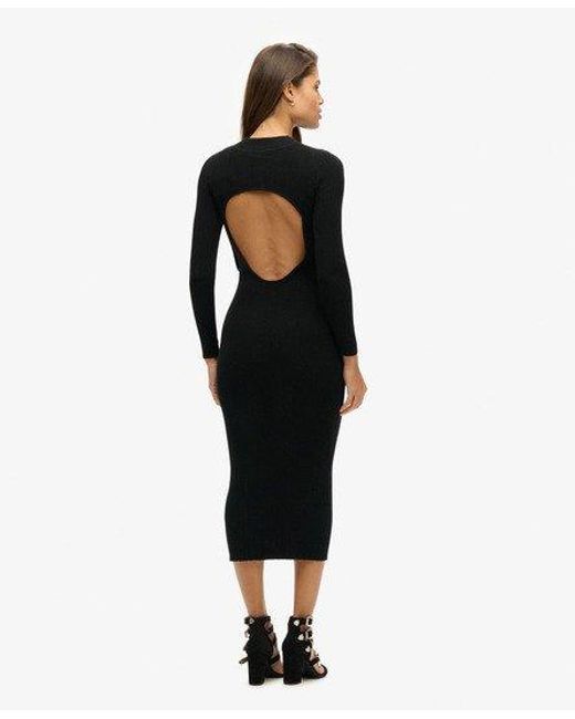 Superdry Black Backless Bodycon Midi Dress