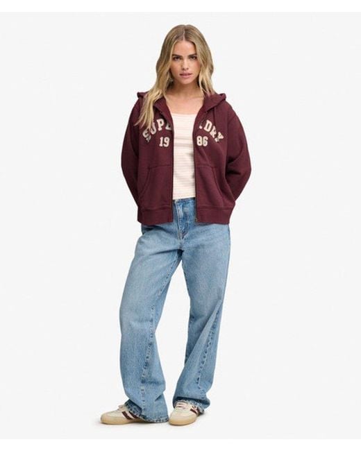 Superdry Red & Co Athletic Essential Relaxed Crop Zip Hoodie