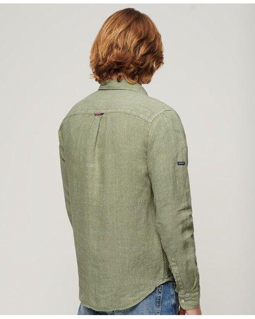Superdry Green Casual Linen Long Sleeve Shirt for men