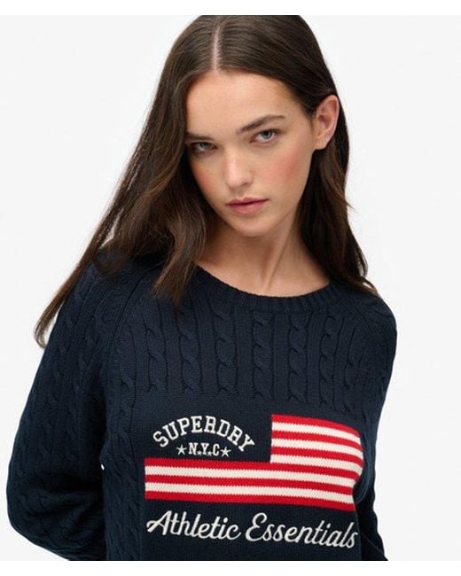 Superdry Blue Slouchy Cable Flag Knit Jumper