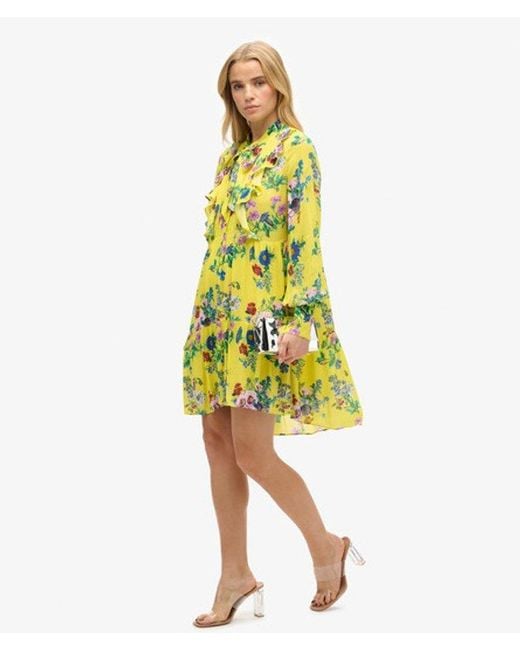 Superdry Yellow Floral Print Studios Off Duty Mini Dress