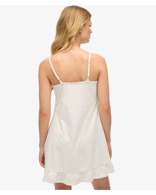 Superdry White Cotton Lace Detail Button Through Cami Dress