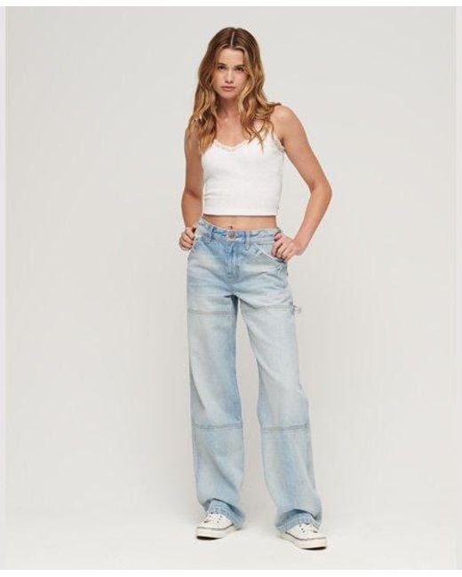 Superdry Blue Organic Cotton Mid Rise Denim Carpenter Jeans