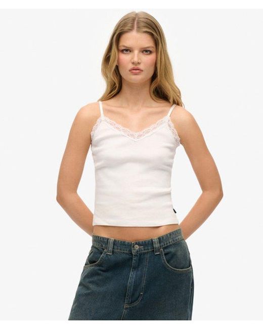 Superdry White Essential Lace Trim Cami Top