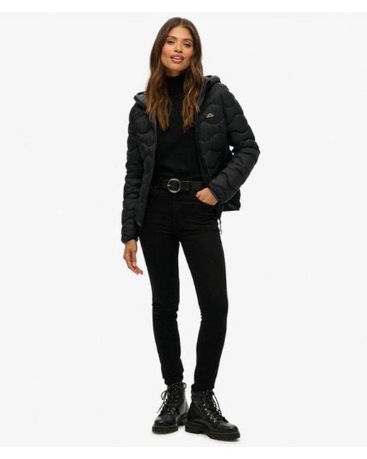 Superdry Black Hooded Fuji Lite Wave Padded Jacket