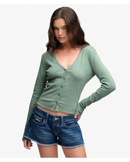 Superdry Green & Co Athletic Essential Pointelle Cardigan