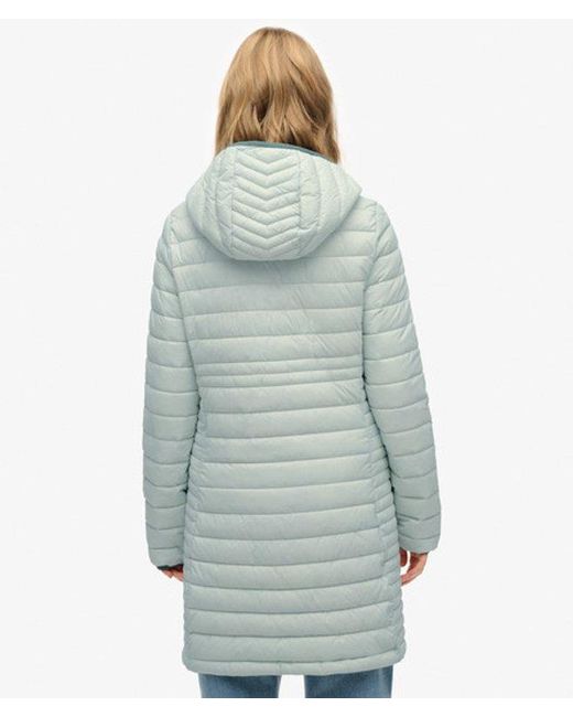 Superdry Blue Hooded Fuji Lite Mid Length Padded Jacket