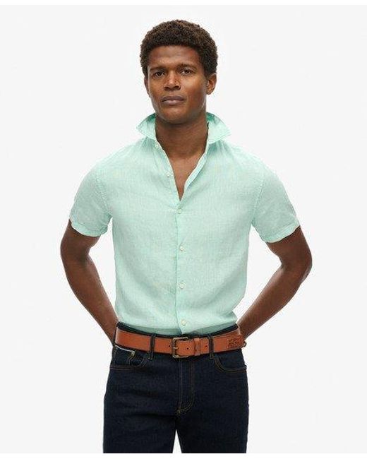 Superdry Green Slim Fit Studios Casual Linen Shirt for men