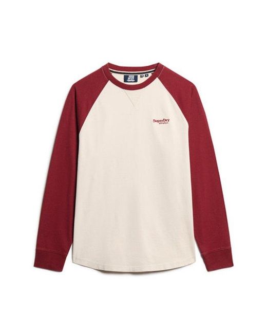 Superdry Red Essential Logo Baseball Long Sleeve Top for men