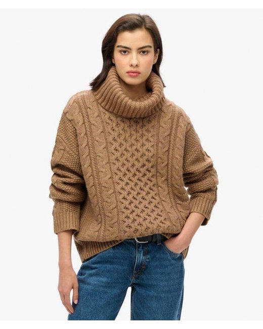 Superdry Brown & Co Cable Roll Neck Jumper