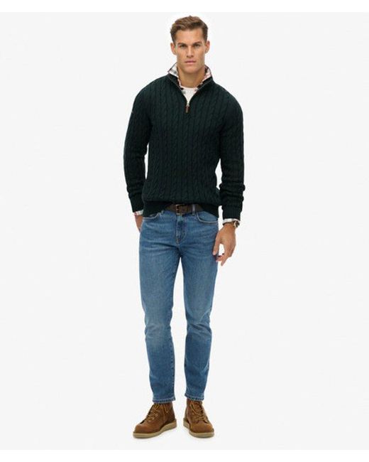 Homme Pull À Demi-Zip En Maille Torsadée En Coton Bio Taille Superdry pour homme en coloris Black