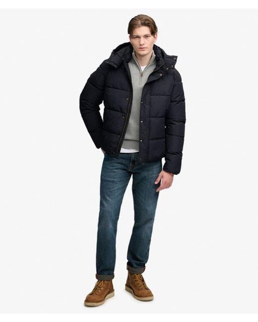 Superdry Black Premium Hooded Puffer Jacket for men