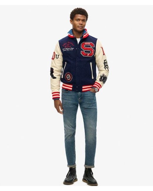 Superdry Blue & Co College Varsity Patched Bomber Jacket for men