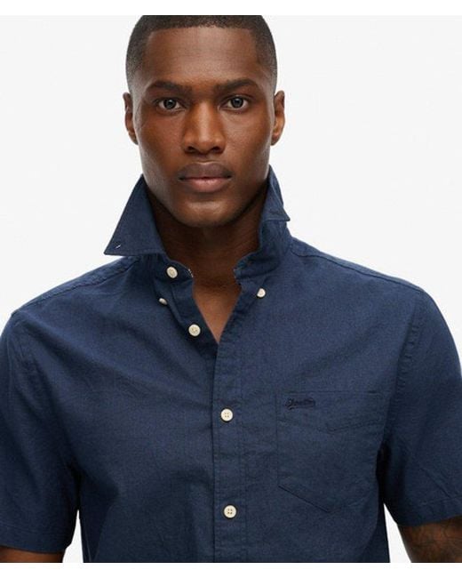 Superdry Blue & Co City Cotton Linen Short Sleeve Shirt for men