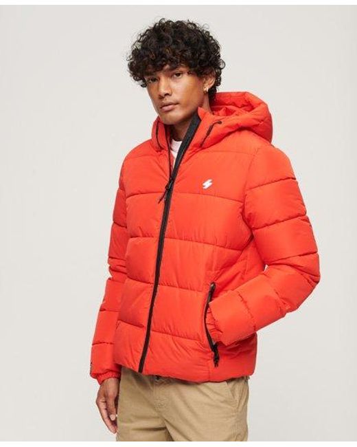 Superdry Red Hooded Sports Puffer Jacket for men