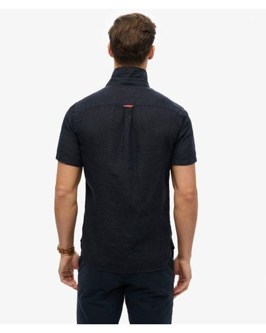 Superdry Black Sd Embroidered Vacation Linen Shirt for men