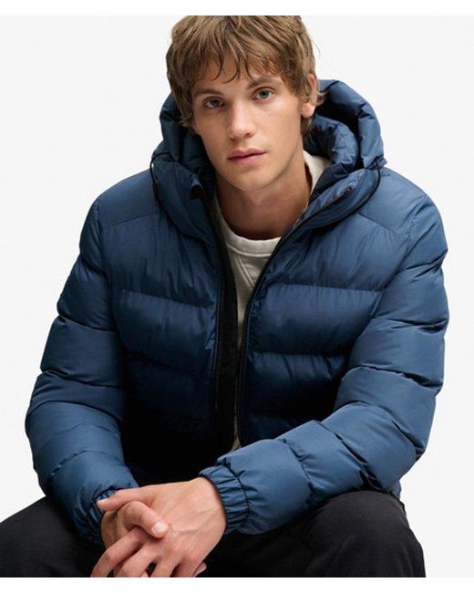 Superdry Blue & Co Hooded Sports Puffer Jacket for men