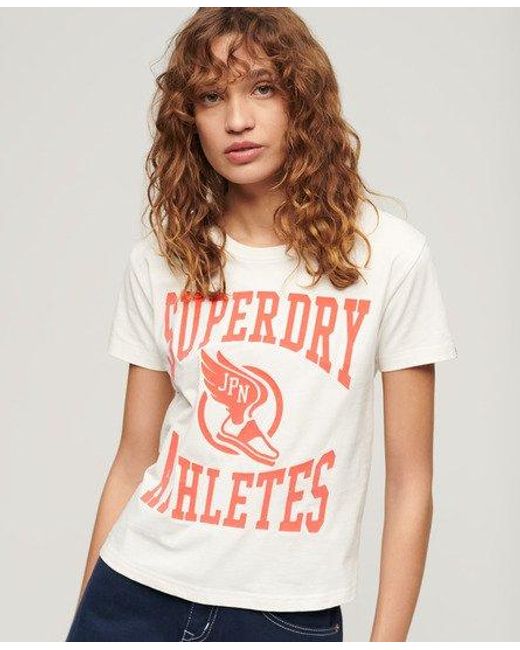Superdry Varsity T-shirt Met Flockprint En Aansluitende Pasvorm in het White
